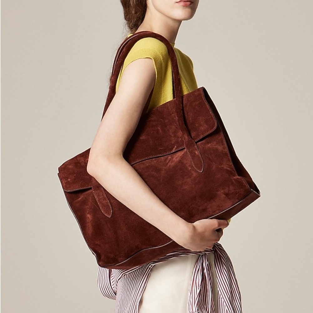J.Crew 2025 Berkeley Large Tote Carryall Bag in Suede Warmed Walnut Brown NWT